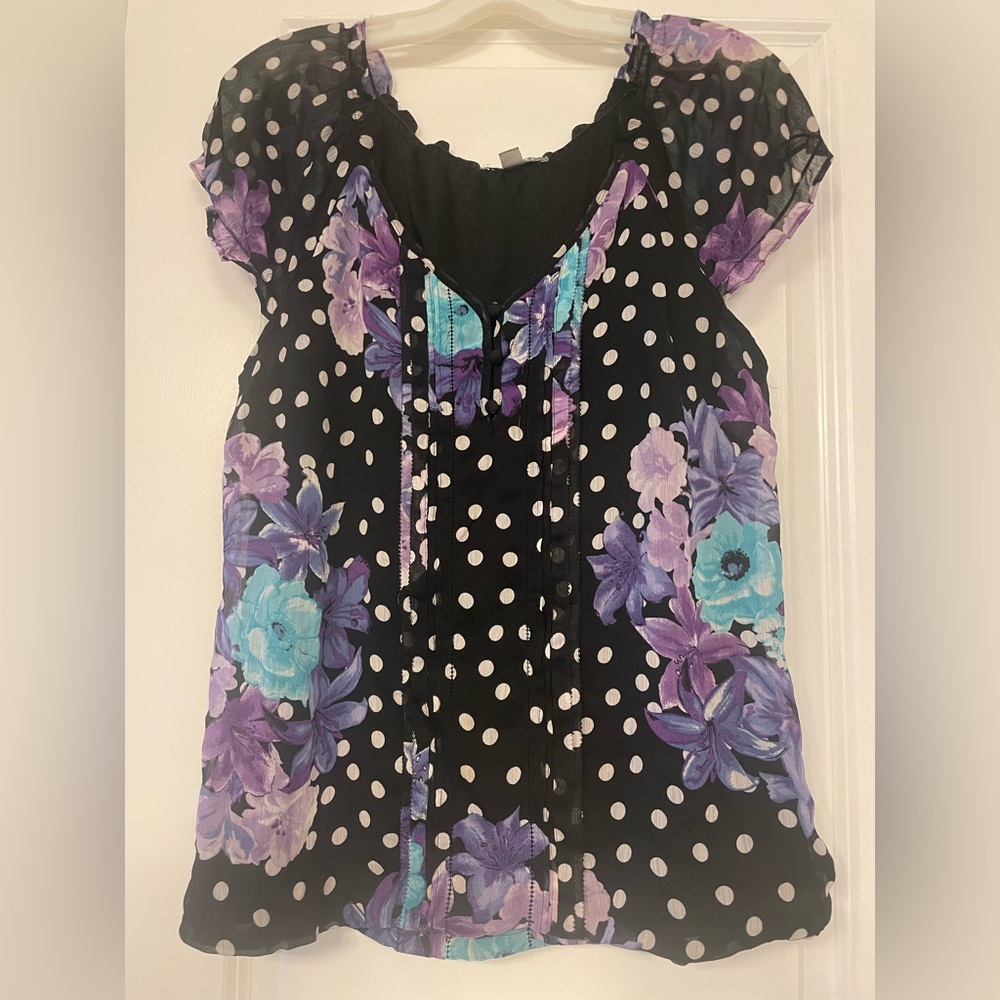 Roz & Ali Polka Dot Blouse with Floral Print